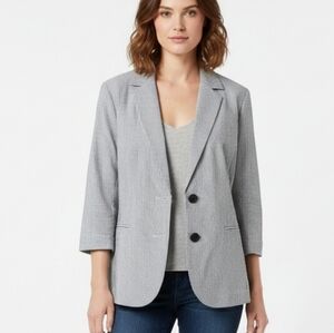 10P Talbots Blazer Cotton Striped 3/4 Sleeves Pockets Black White